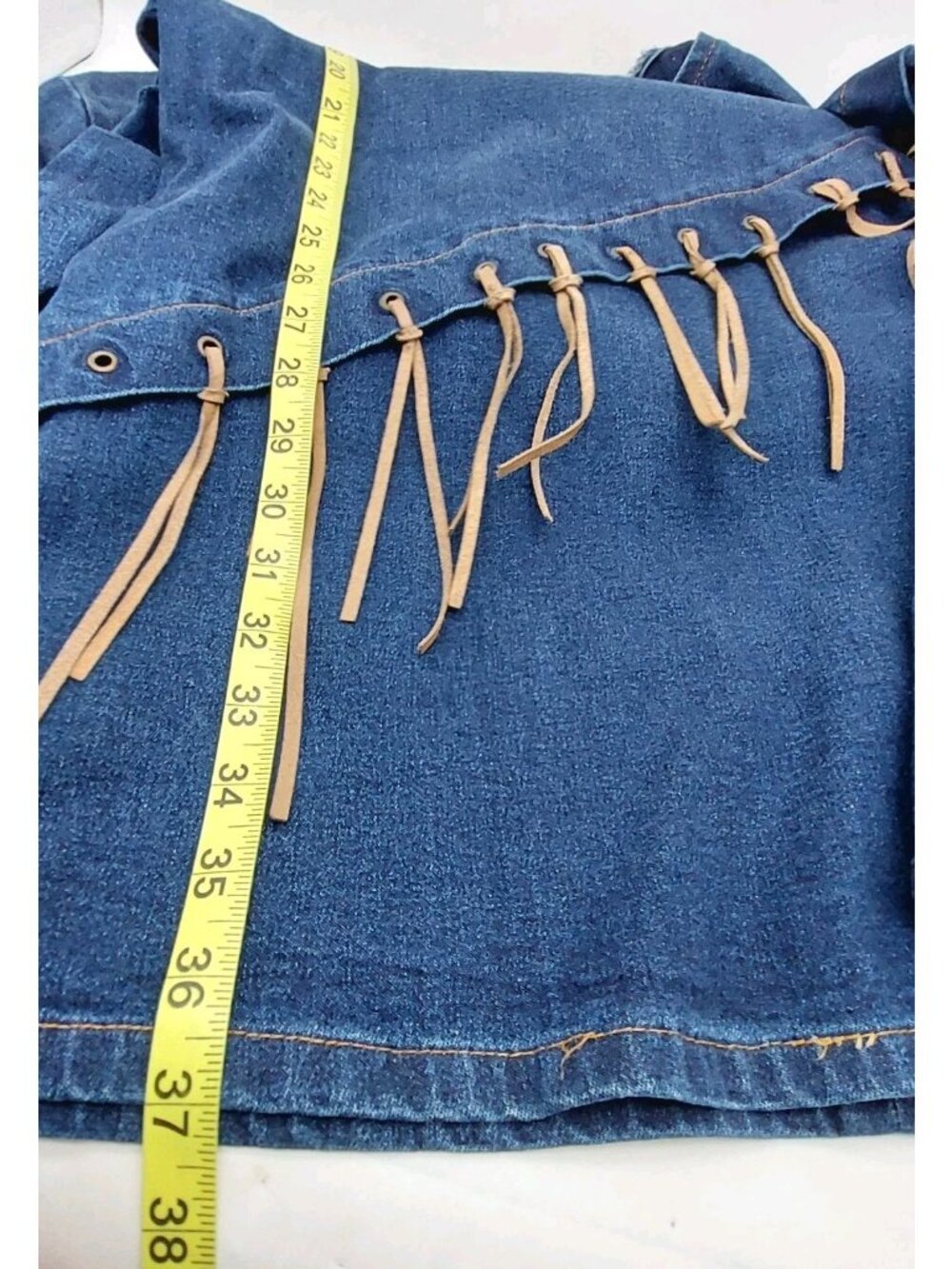 Starwear Jeans Denim Dress Size Medium Fringe Leather Accents Vintage READ - Picture 6 of 8